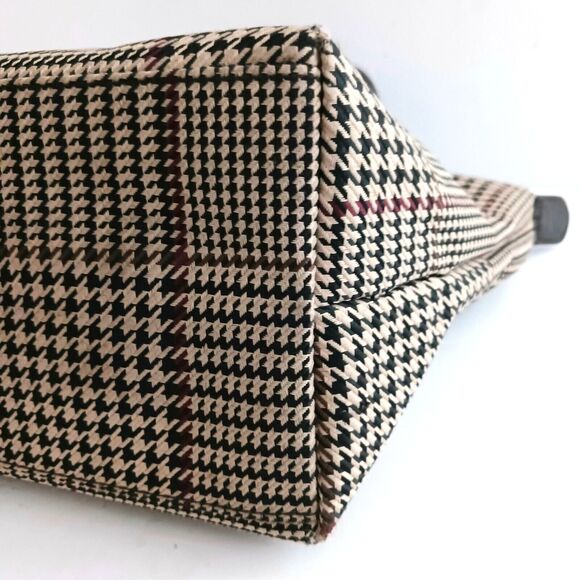 VTG Lauren Ralph Lauren Brown Houndstooth Plaid Small Tote Leather Trim - Picture 9 of 10